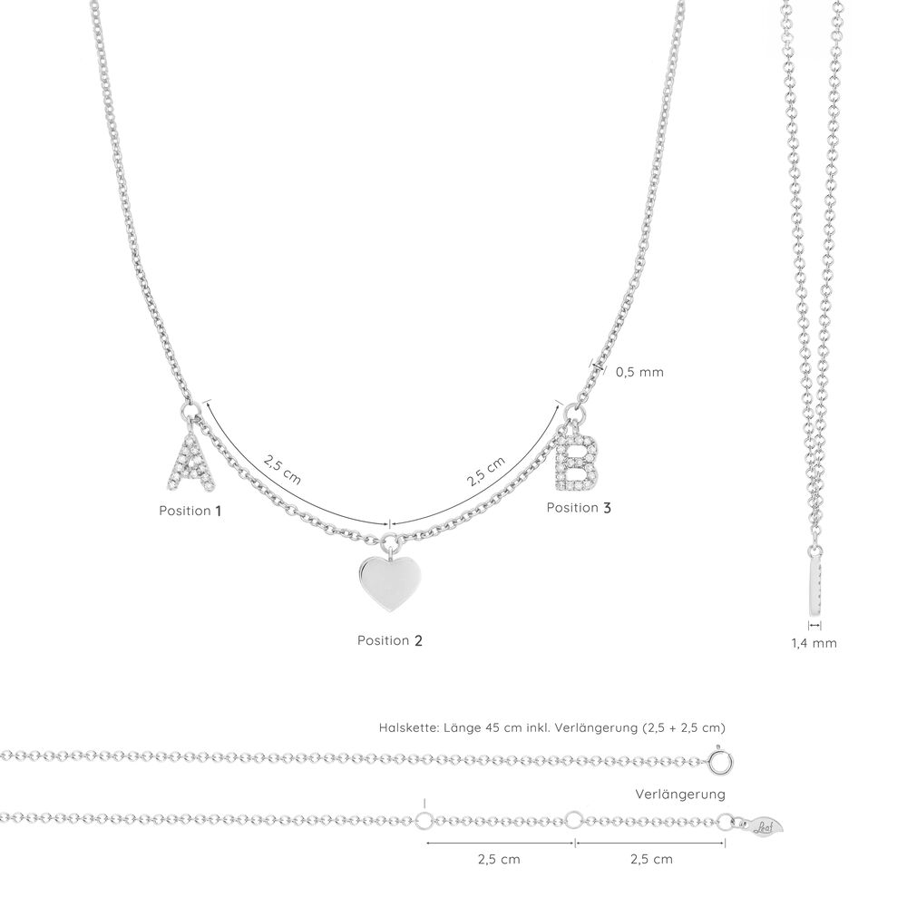 Initialen-Halskette mit 2 Buchstaben & Wunschanh�nger, 14 Karat Wei�gold 