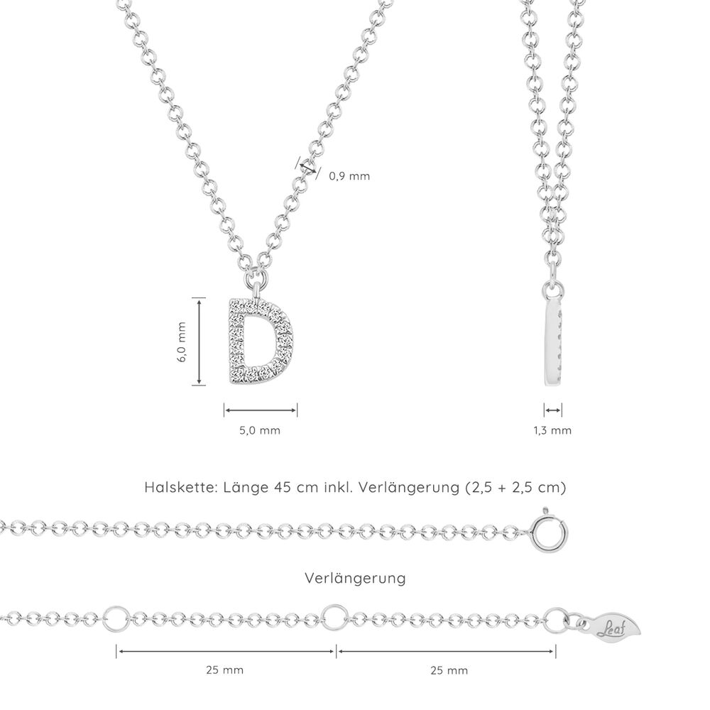 Halskette Letter D, 14 K Weißgold mit Diamanten Bild 4
