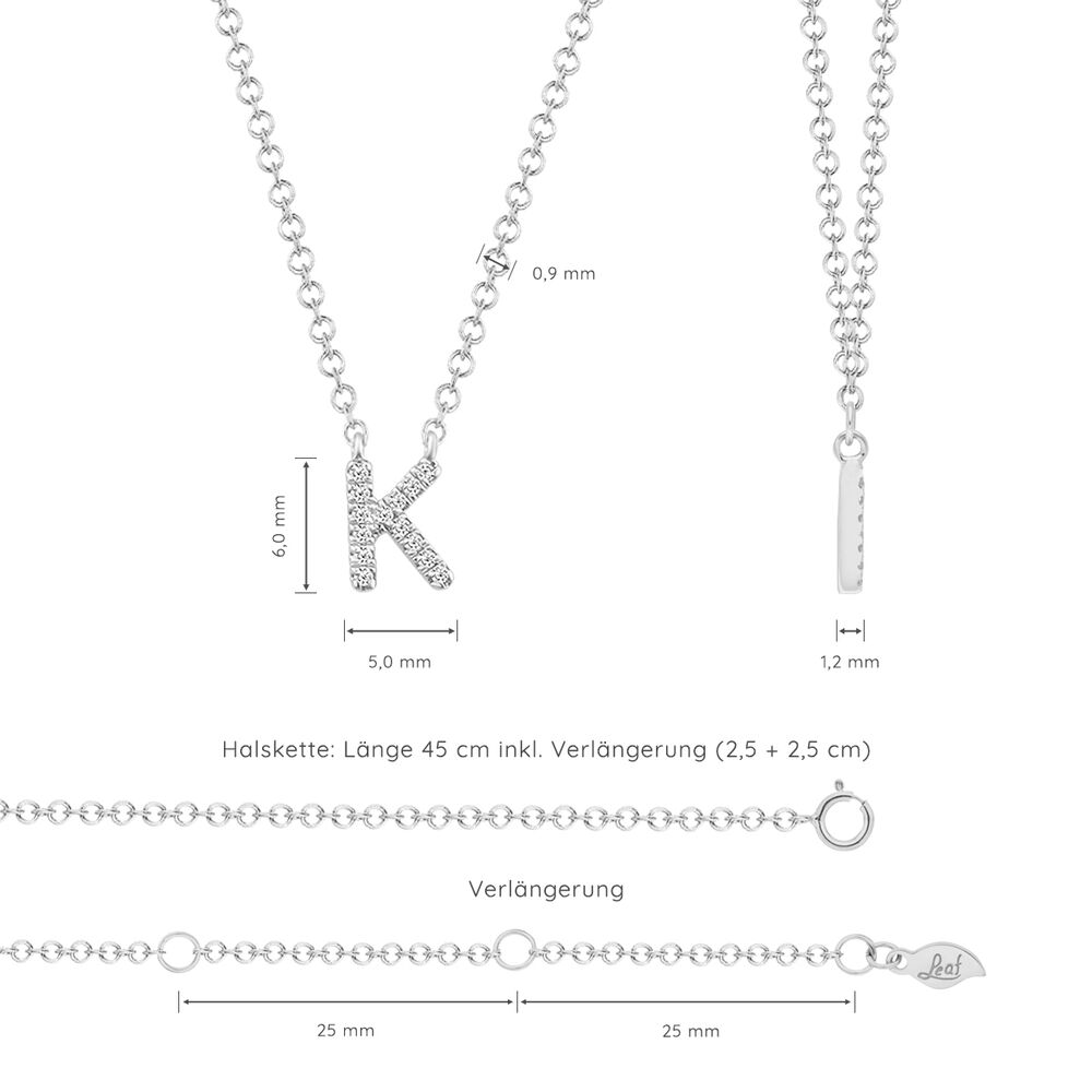 Halskette Letter K, 14 K Weißgold mit Diamanten Bild 4