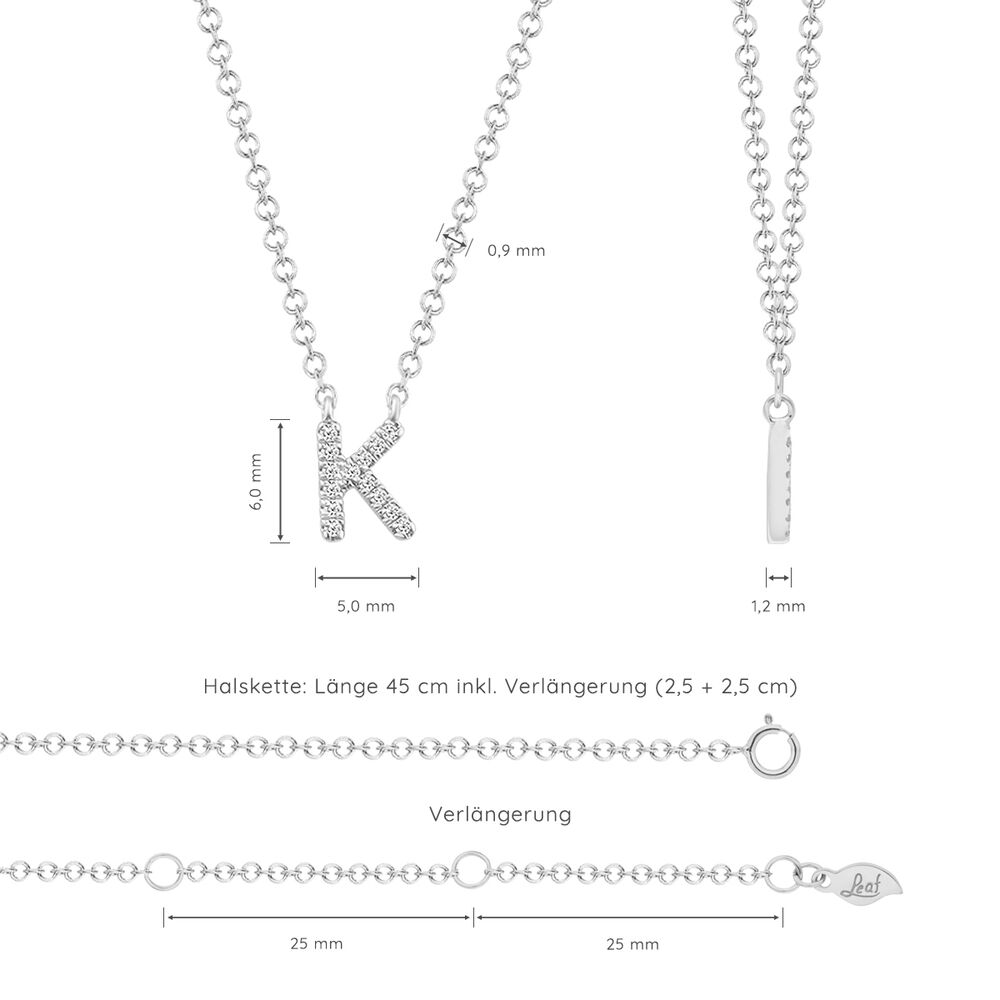 Halskette Letter K, 14 K Weigold mit Diamanten Bild 4