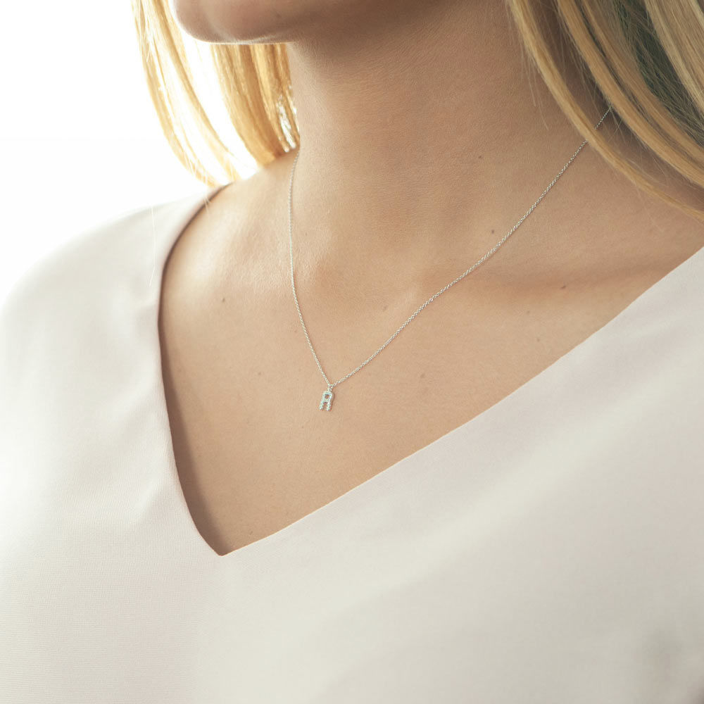Halskette Letter R, 14 K Weigold mit Diamanten Bild 3