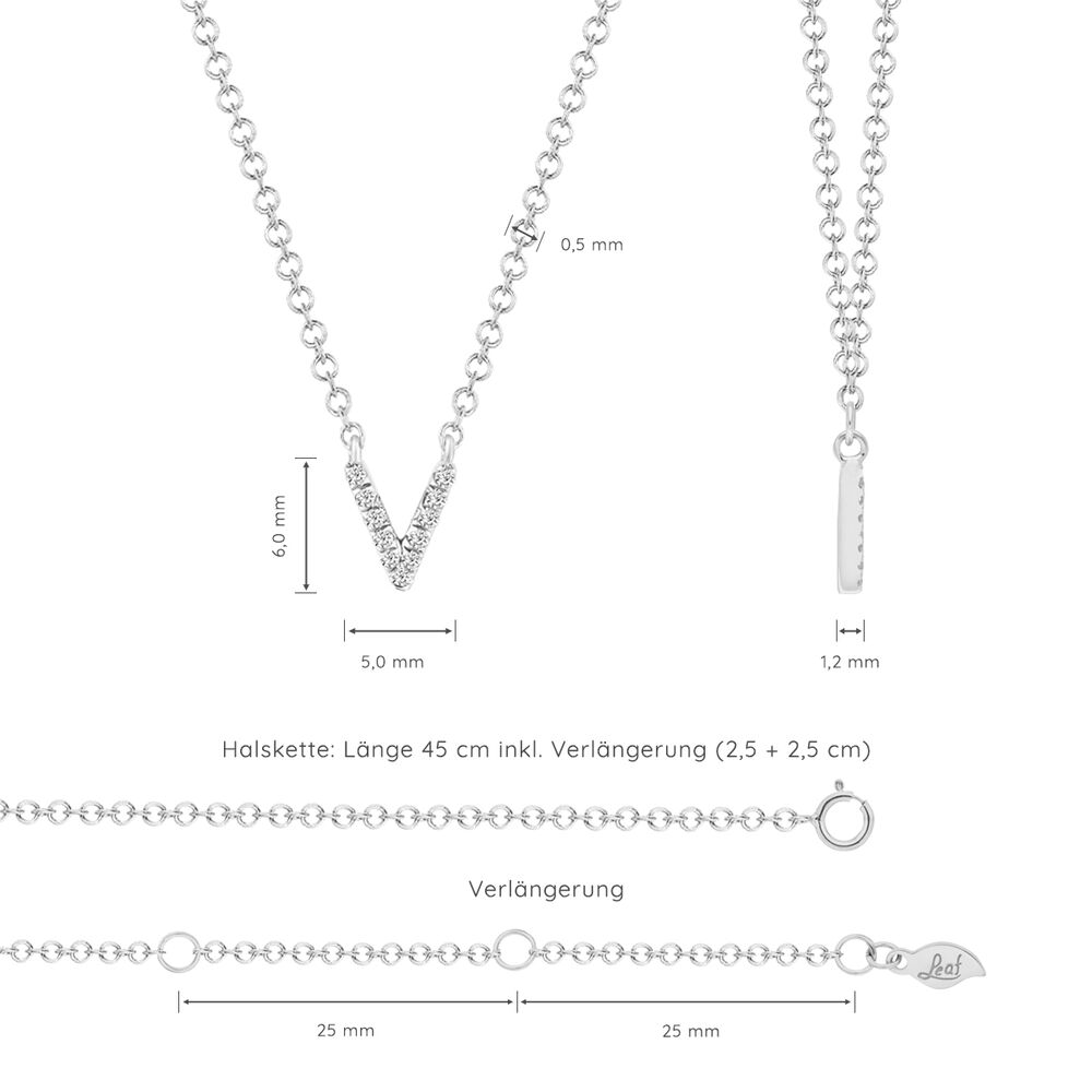 Halskette Letter V, 14 K Weigold mit Diamanten Bild 4