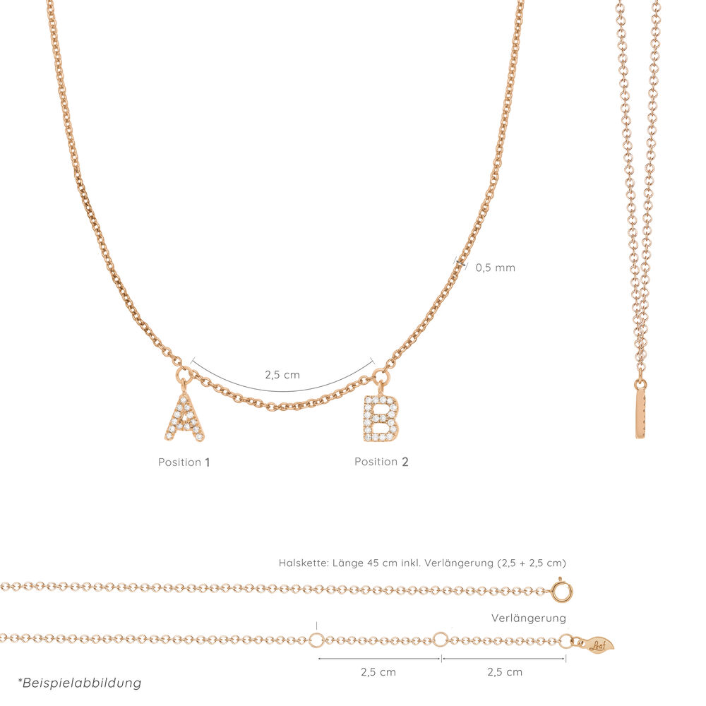 Initialen-Halskette mit 2 Anhngern, 45 cm, 14 Karat Rosegold Bild 3