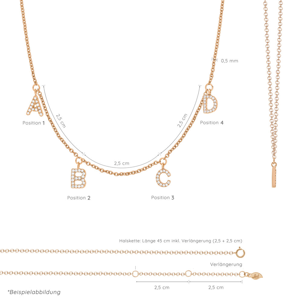 Initialen-Halskette mit 4 Anhngern, 45 cm, 14 Karat Rosegold Bild 3