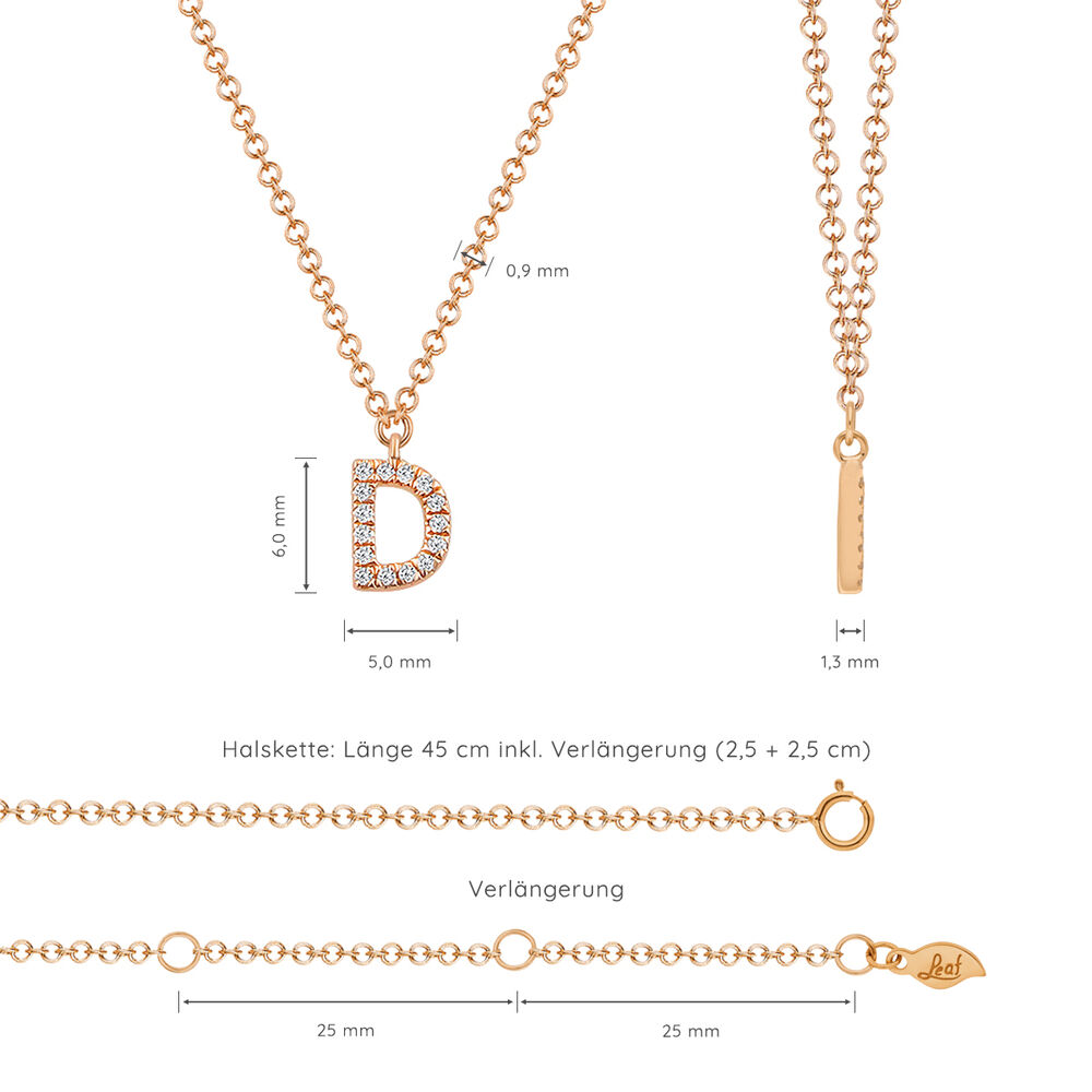 Halskette Letter D, 14 K Rosegold mit Diamanten Bild 3