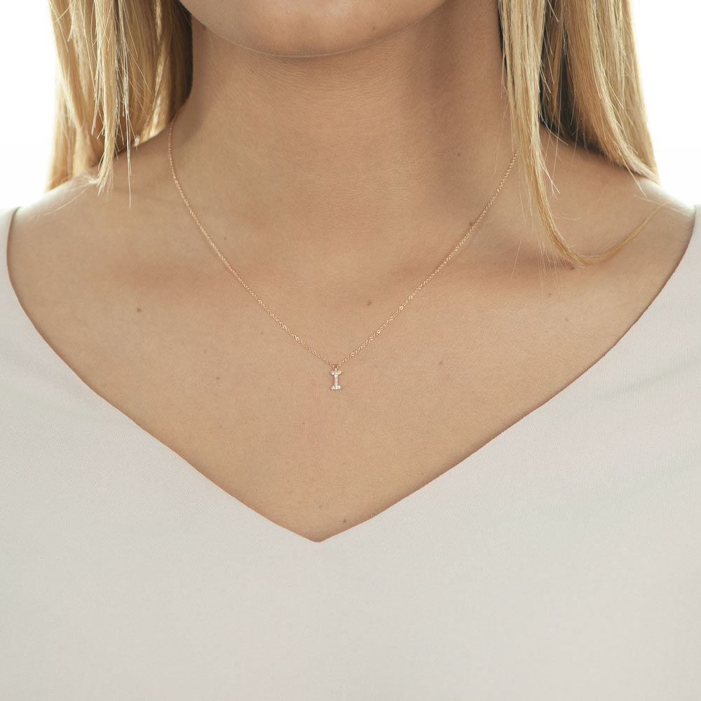 Halskette Letter I, 14 K Rosegold mit Diamanten Bild 2