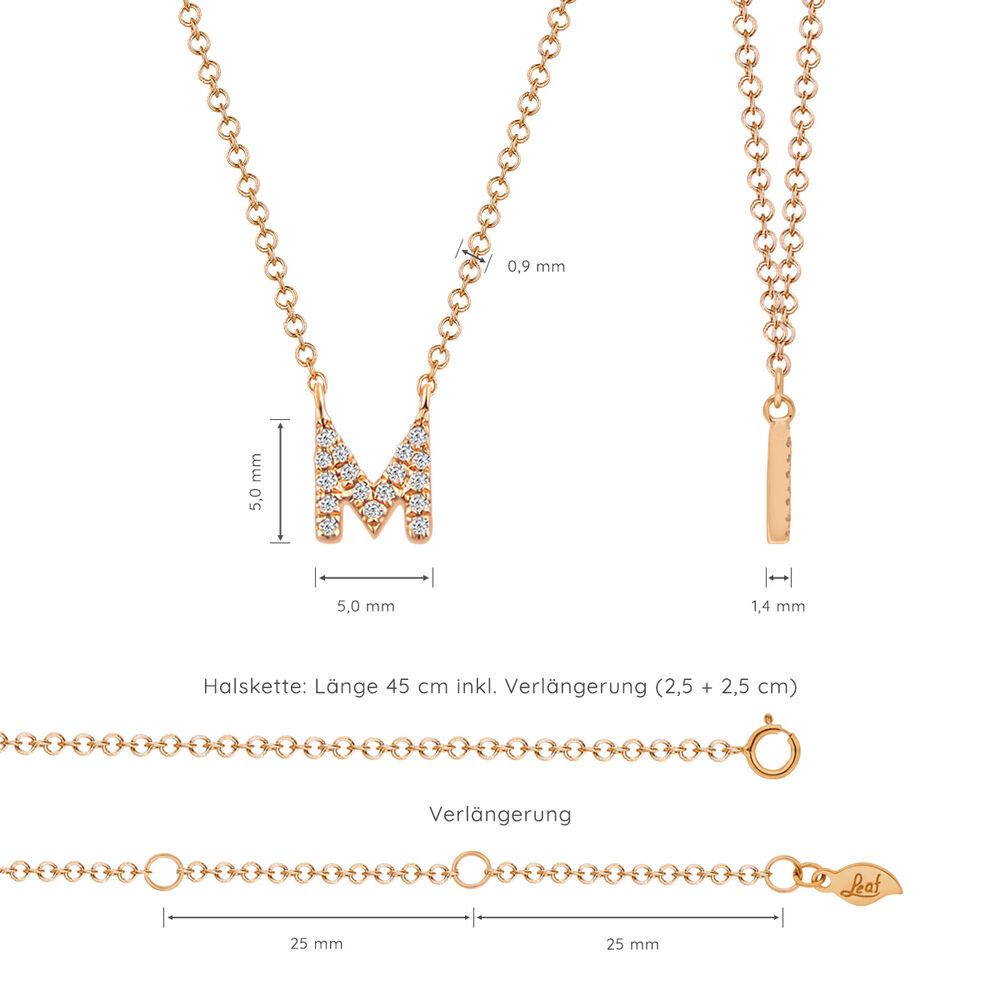 Halskette Letter M, 14 K Rosegold mit Diamanten Bild 4