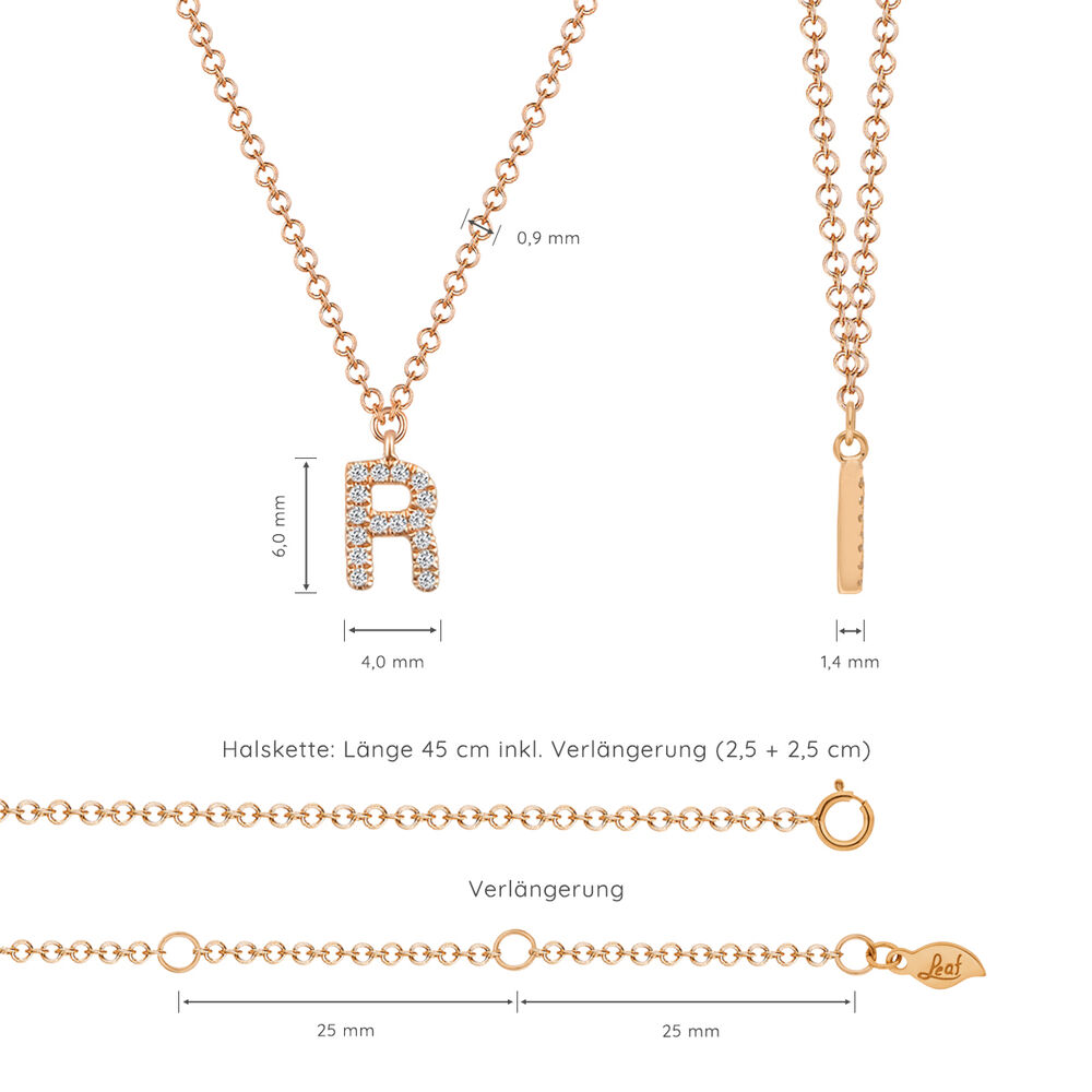 Halskette Letter R, 14 K Rosegold mit Diamanten Bild 4