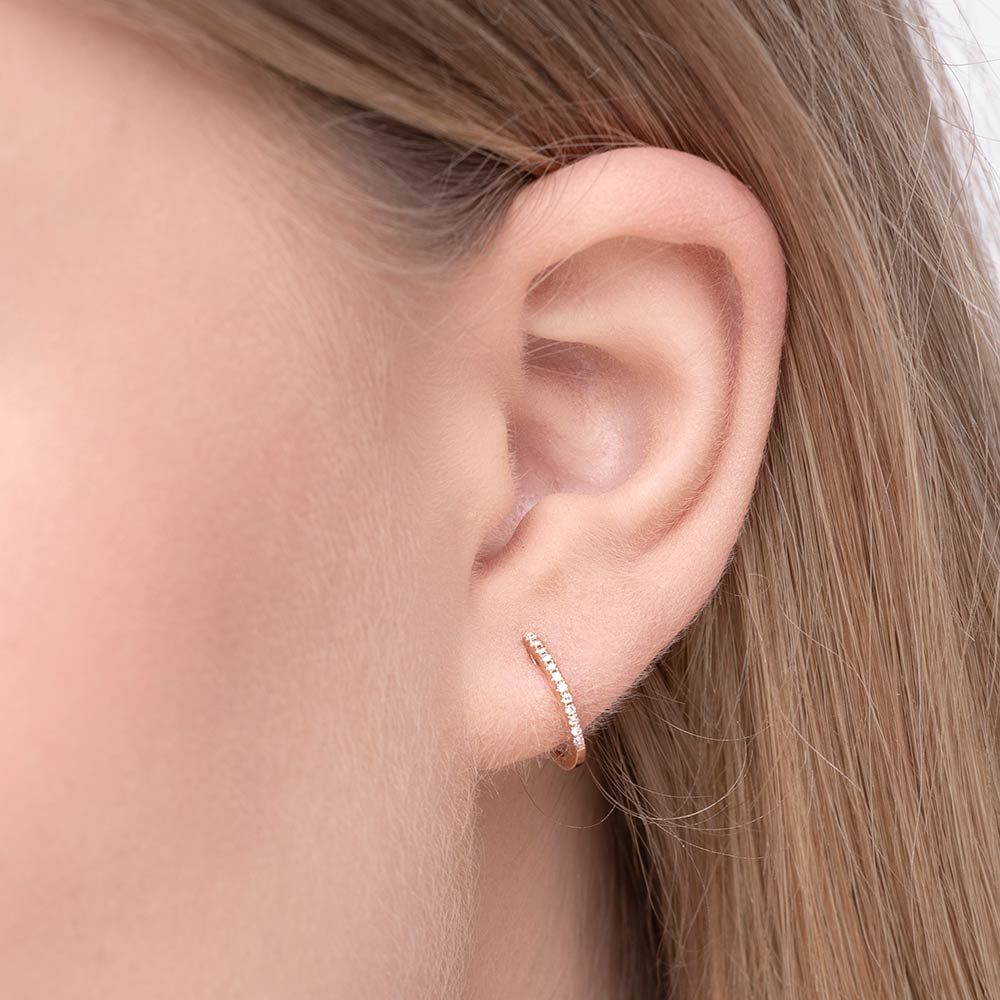 Creole Circle XS mit Diamanten, 12mm, 18 Karat Rosegold Bild 3