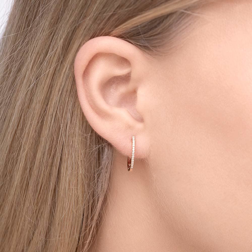 Creole Circle S mit Diamanten, 15mm, 18 Karat Rosegold Bild 2