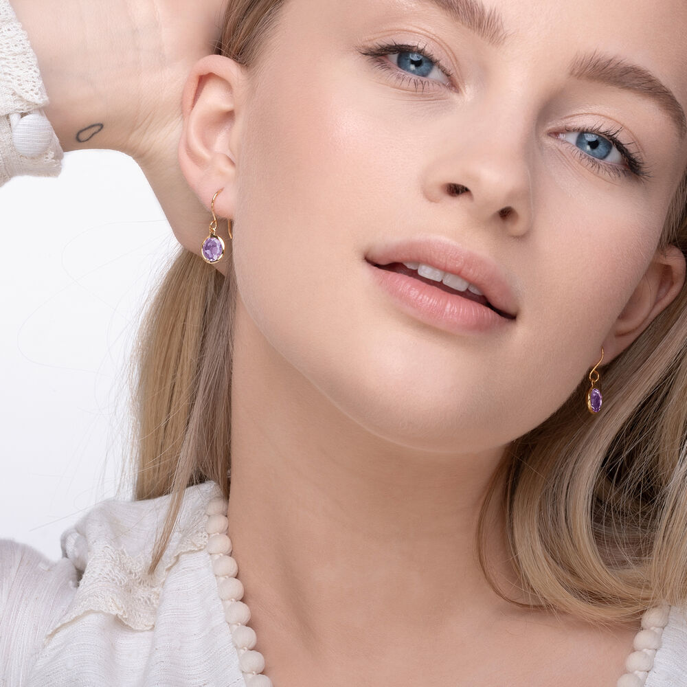 Ohrringe Amethyst, 14 Karat Gelbgold 
