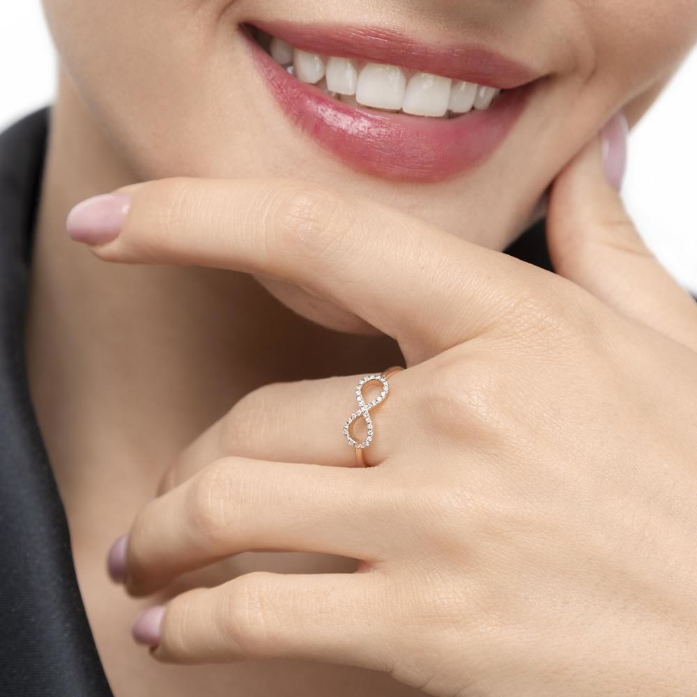 Infinityring mit Diamanten, 18 Karat Rosegold Bild 2