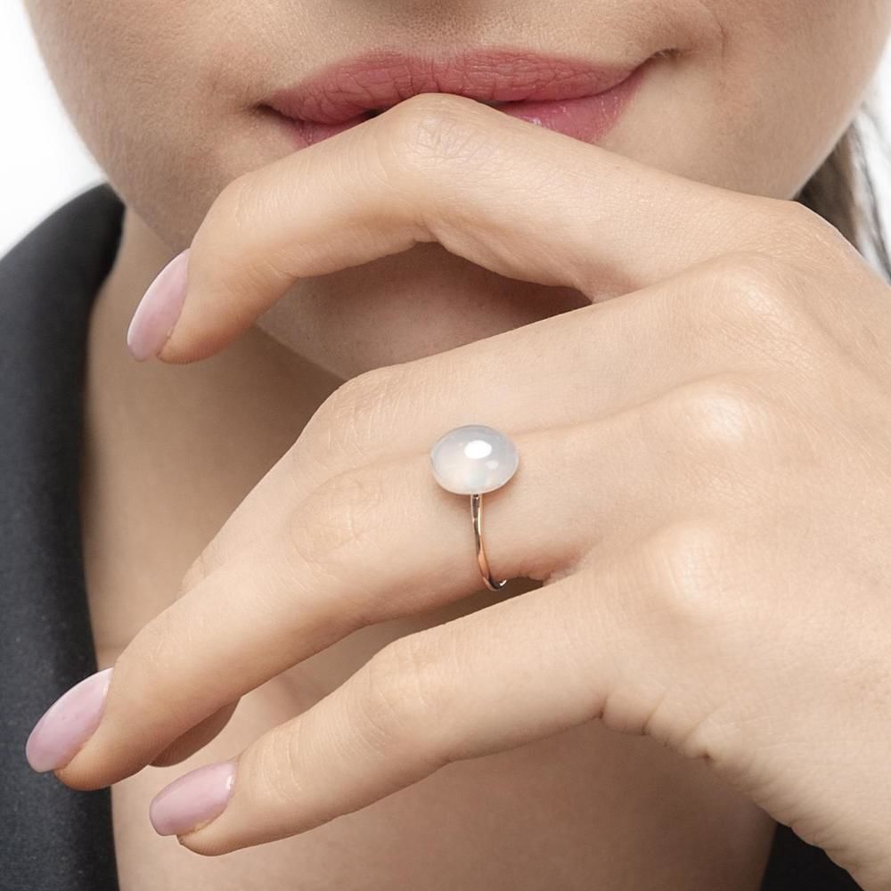 Ring Cabochon II, 14 Karat Rosegold, Sea Blue Chalzedon Bild 5