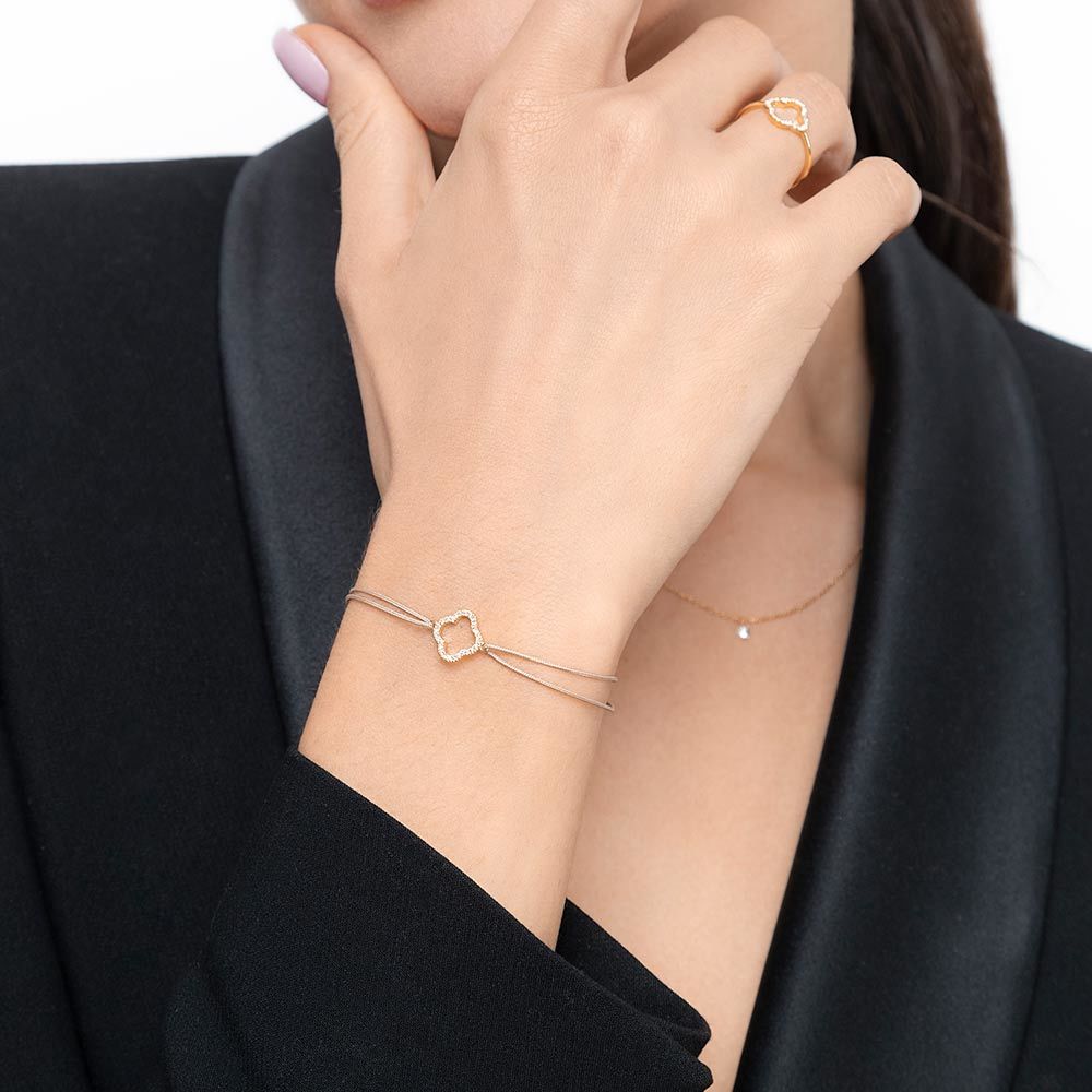 Freundschaftsarmband Kleeblatt mit Diamanten, 18 Karat Gelbgold Bild 3