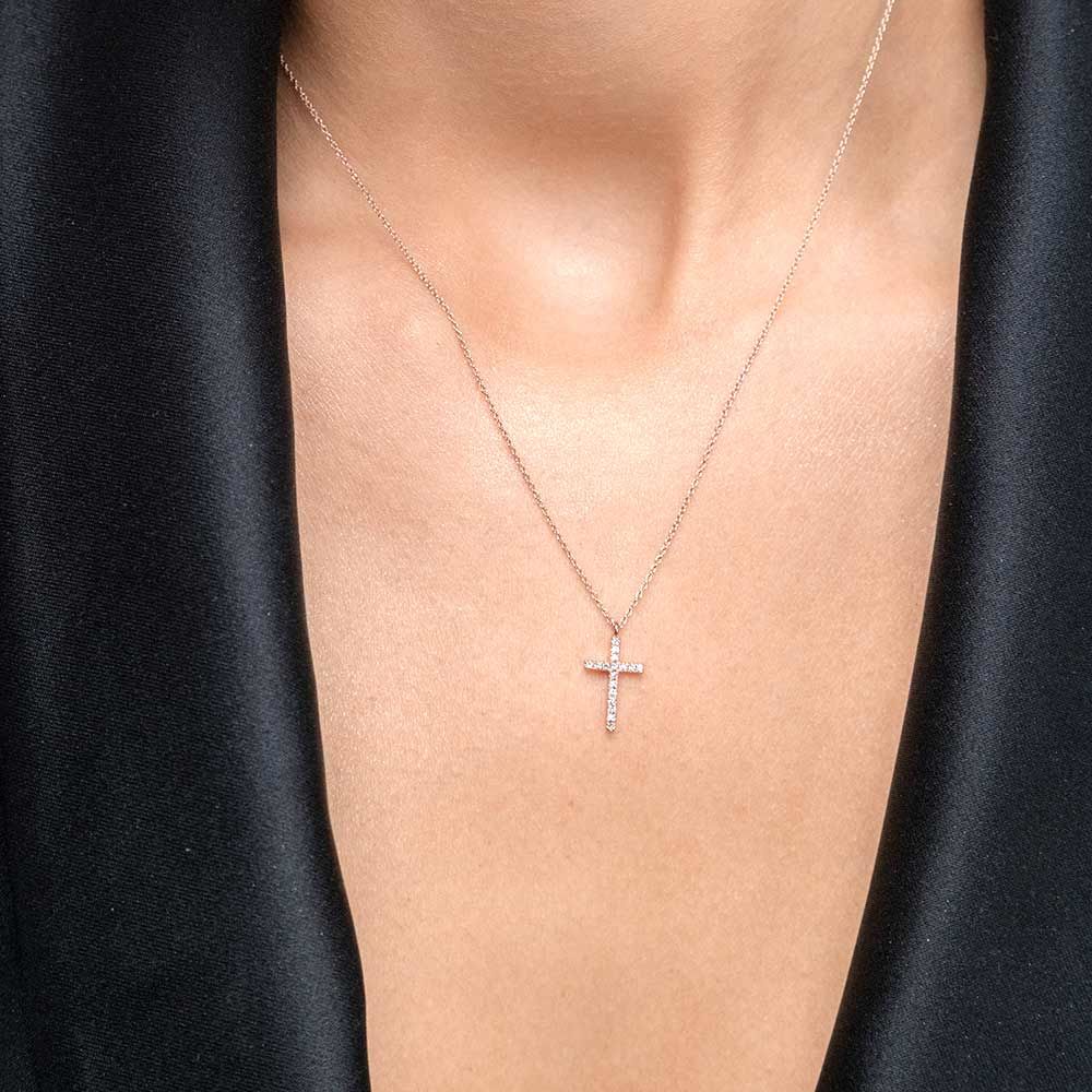 Halskette Kreuz mit Diamanten, 18 K Rosegold Bild 2