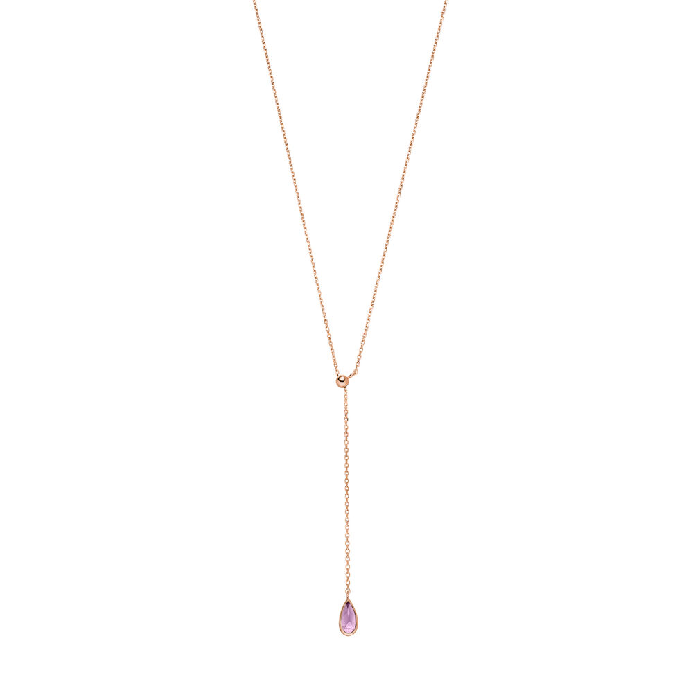 Y-Halskette Gem Drop, Amethyst, 18 Karat Rosegold vergoldet Bild 2