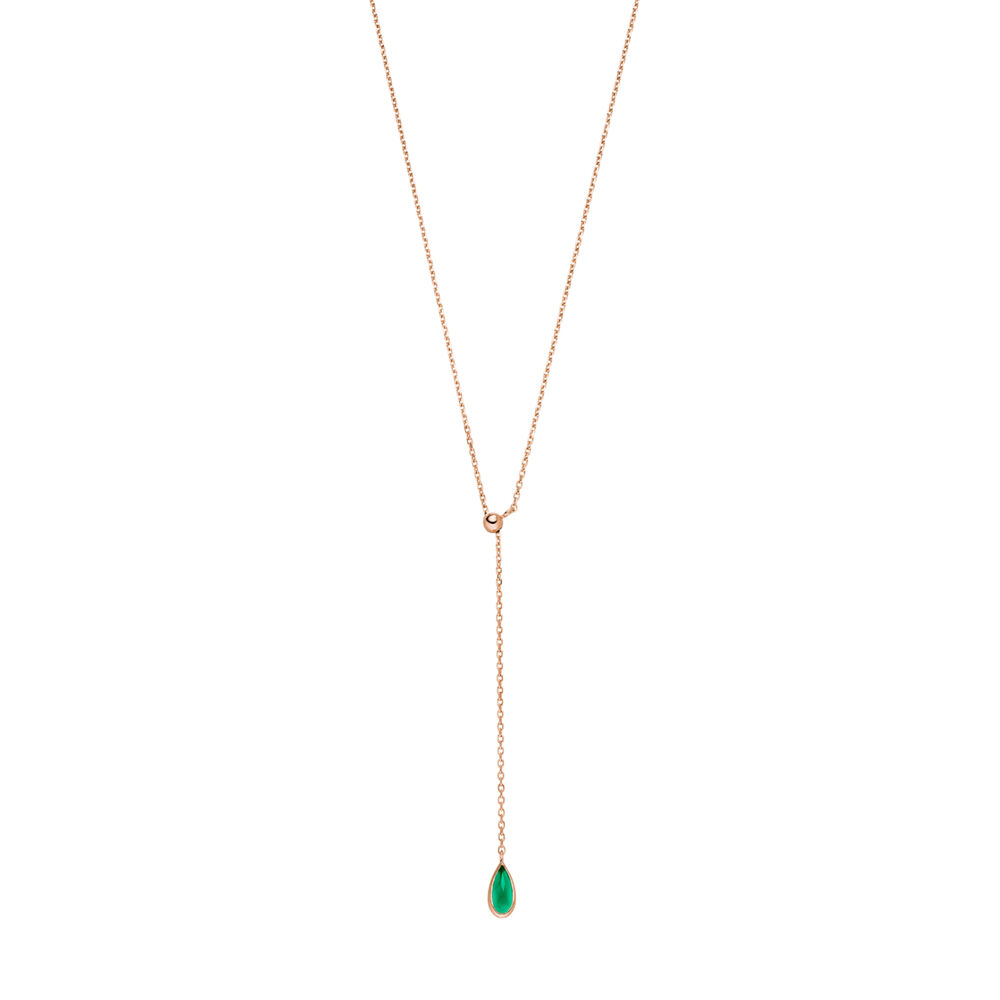 Y-Halskette Gem Drop, Grner Achat, 18 Karat Rosegold vergoldet Bild 2