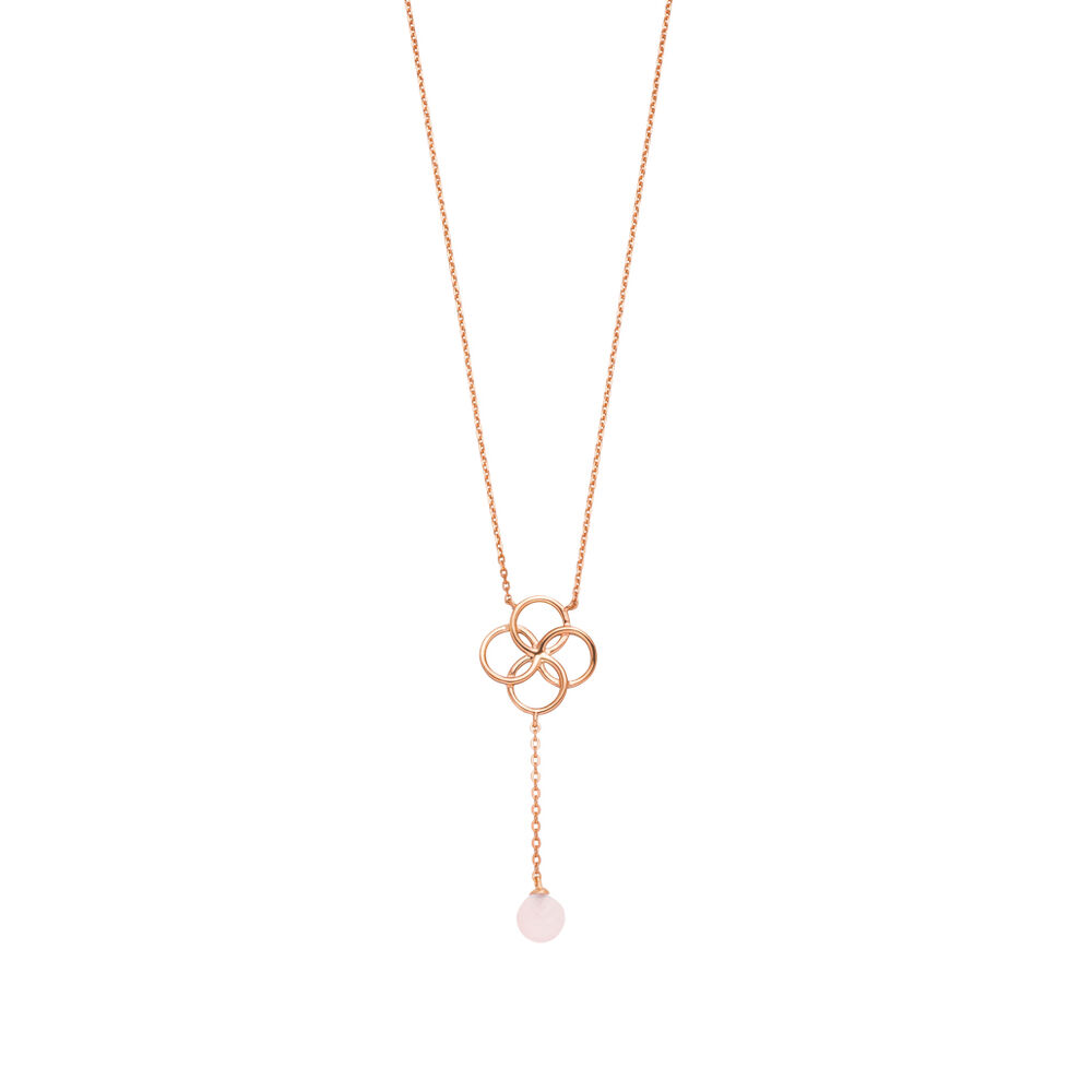 Halskette Clover Charm, Rosenquarz, Aqua Chalzedon, 18 Karat Rosegold vergoldet Bild 3
