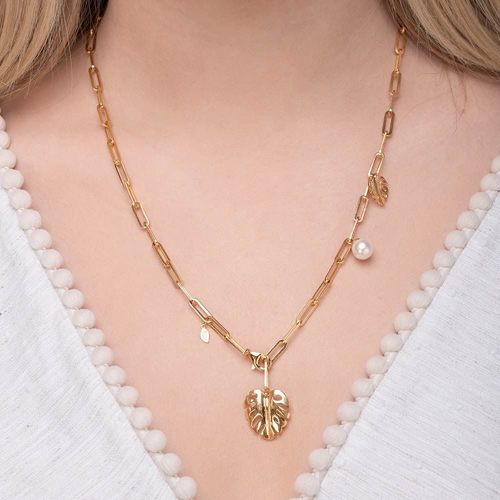 Y-Halskette Monstera Leaf, 52cm, 18 K Gelbgold vergoldet Bild 4