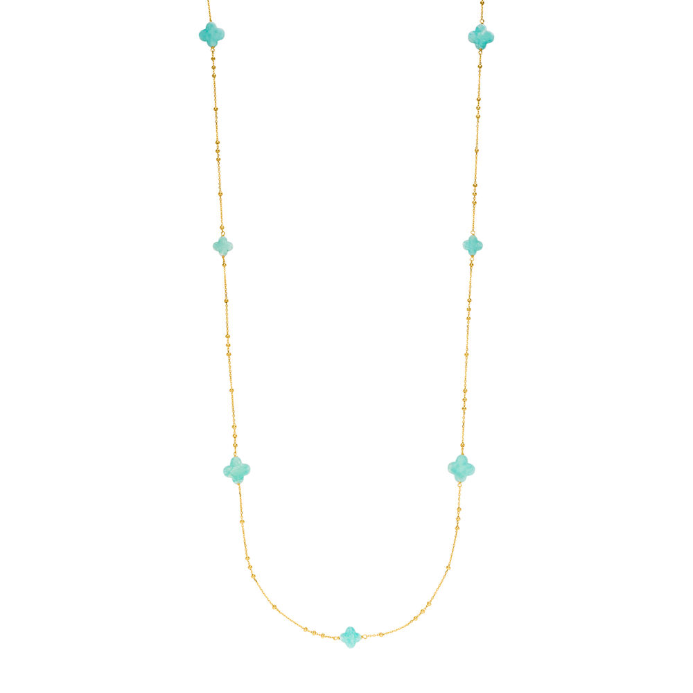 Lange Halskette Clover Gem, Amazonit, 18 Karat Gelbgold vergoldet Bild 2