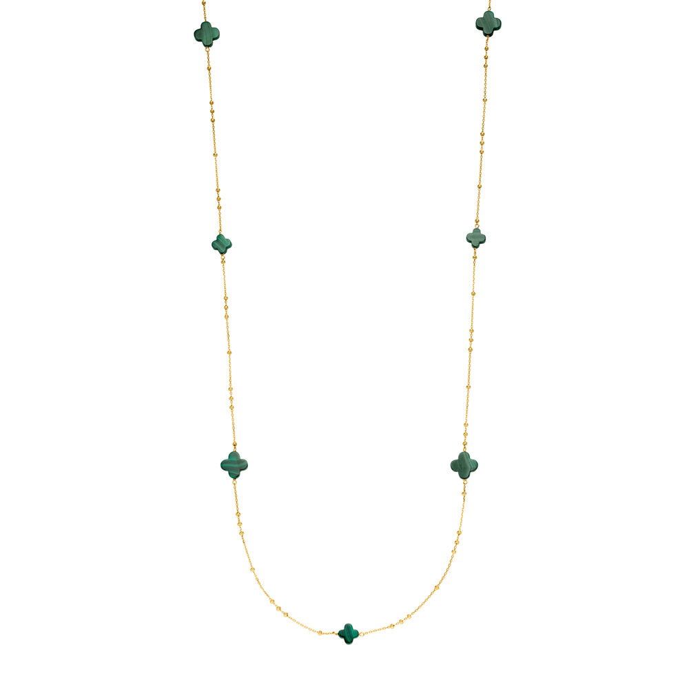 Lange Halskette Clover Gem, Malachit, 18 Karat Gelbgold vergoldet Bild 2