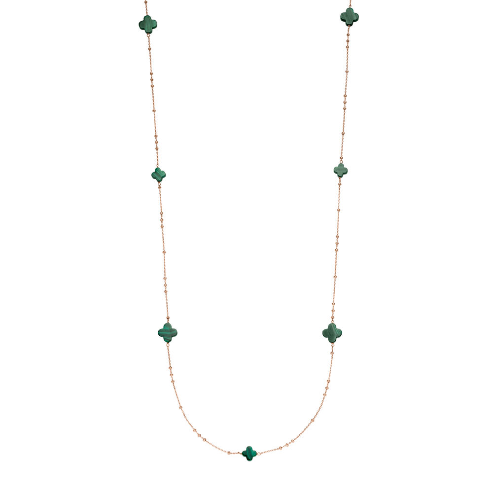 Lange Halskette Clover Gem, Malachit, 18 Karat Rosegold vergoldet Bild 2