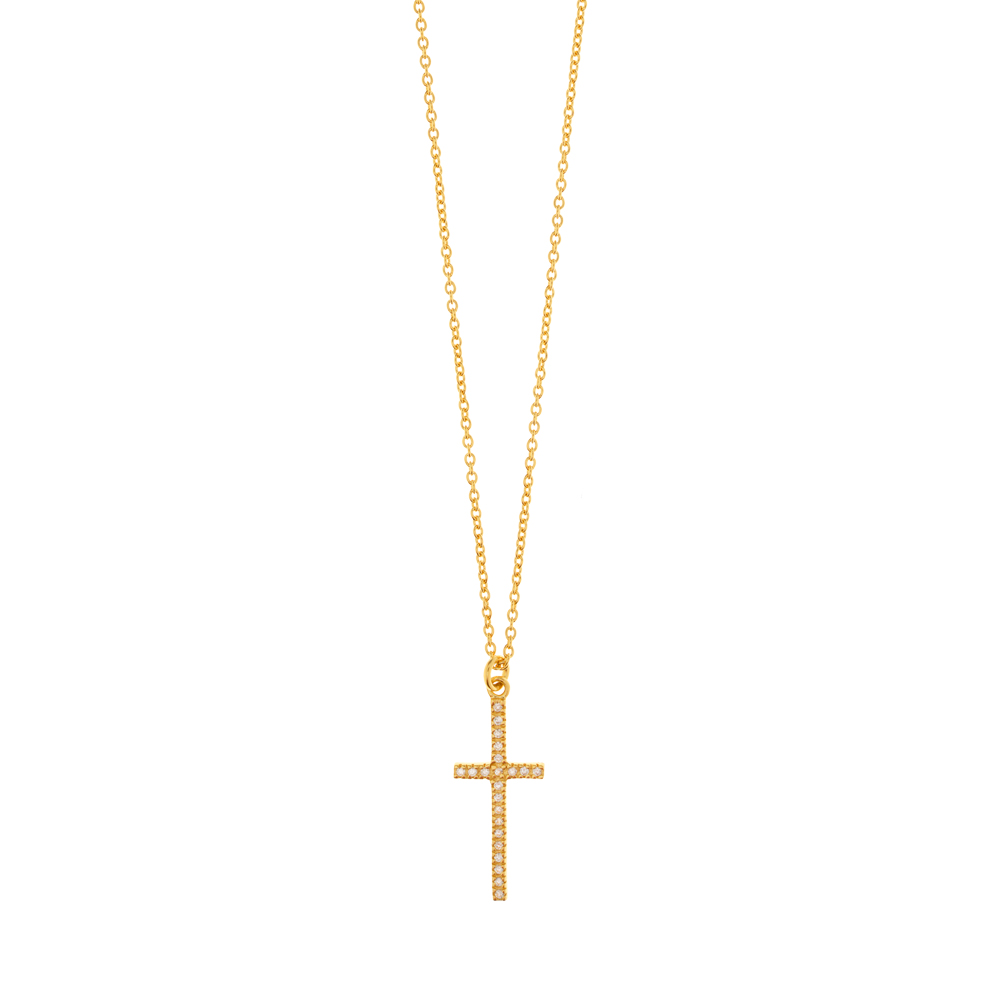 Halskette Kreuz mit Zirkonia, 18 Karat Gelbgold vergoldet Bild 4