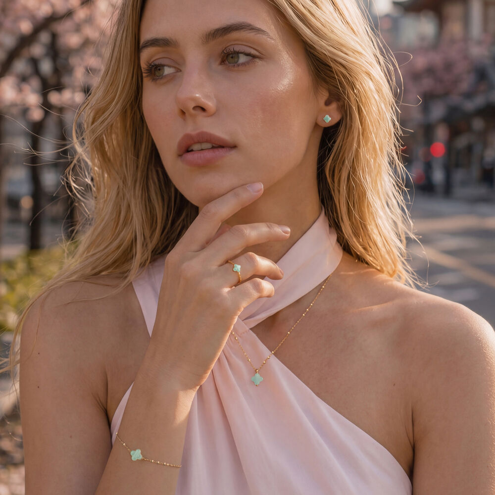 Ohrstecker Clover Gem, Amazonit, 18 Karat Gelbgold vergoldet Bild 4