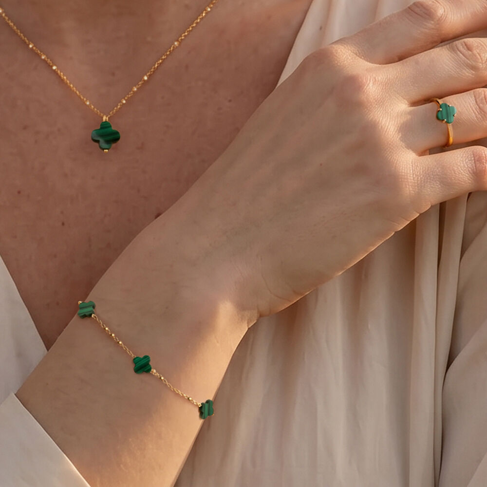 Armkette 3 Clover Gem, Malachit, 18 Karat Gelbgold vergoldet Bild 3