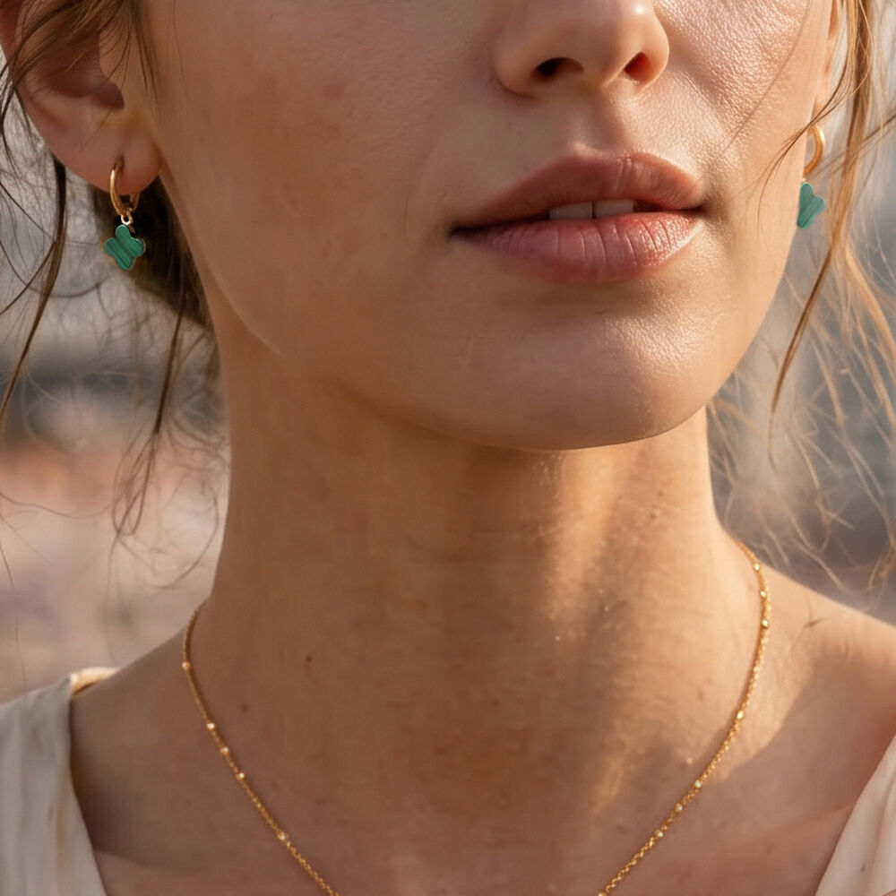 Creolen Clover Gem, Malachit, 18 Karat Gelbgold vergoldet Bild 2