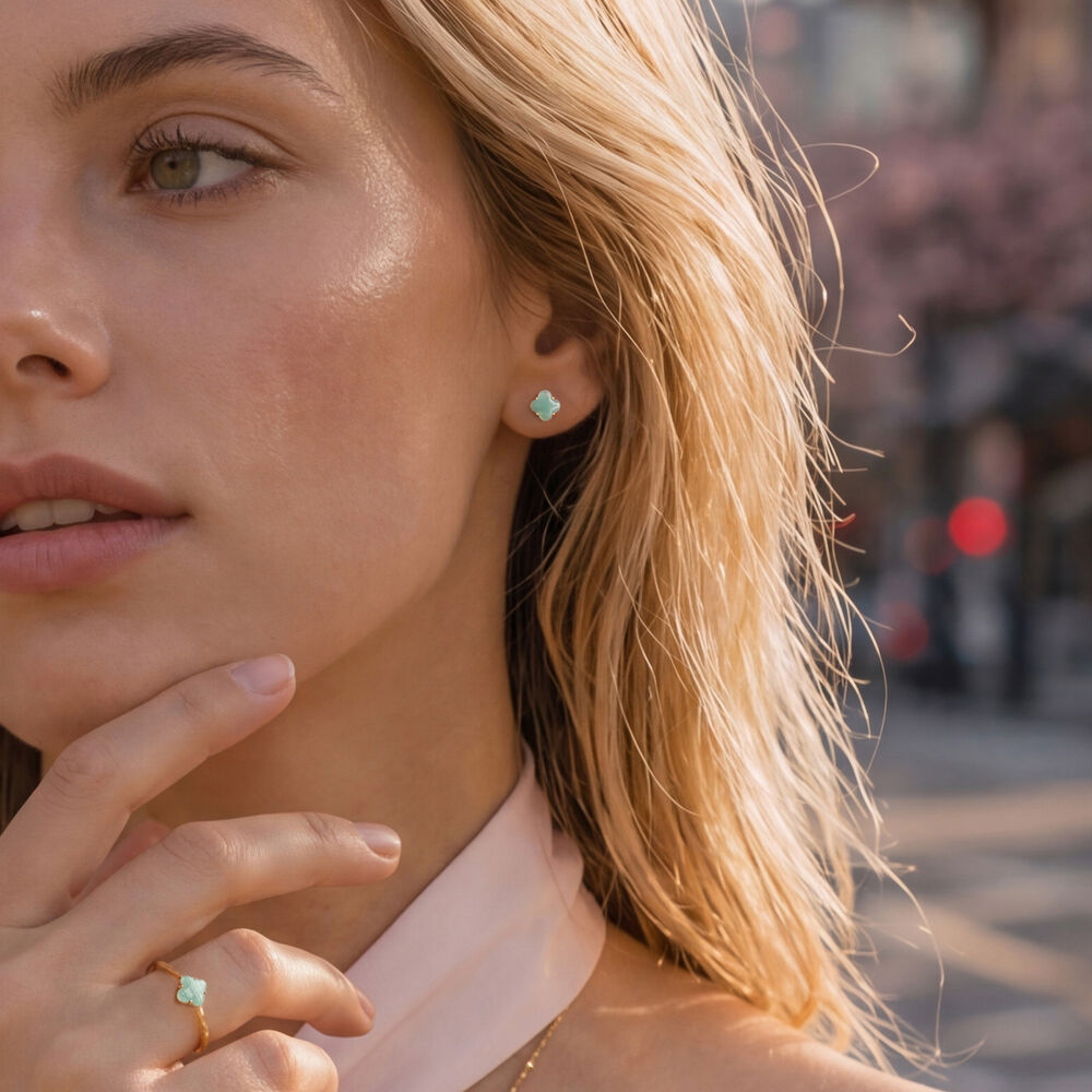 Ohrstecker Clover Gem, Amazonit, 18 Karat Gelbgold vergoldet Bild 3