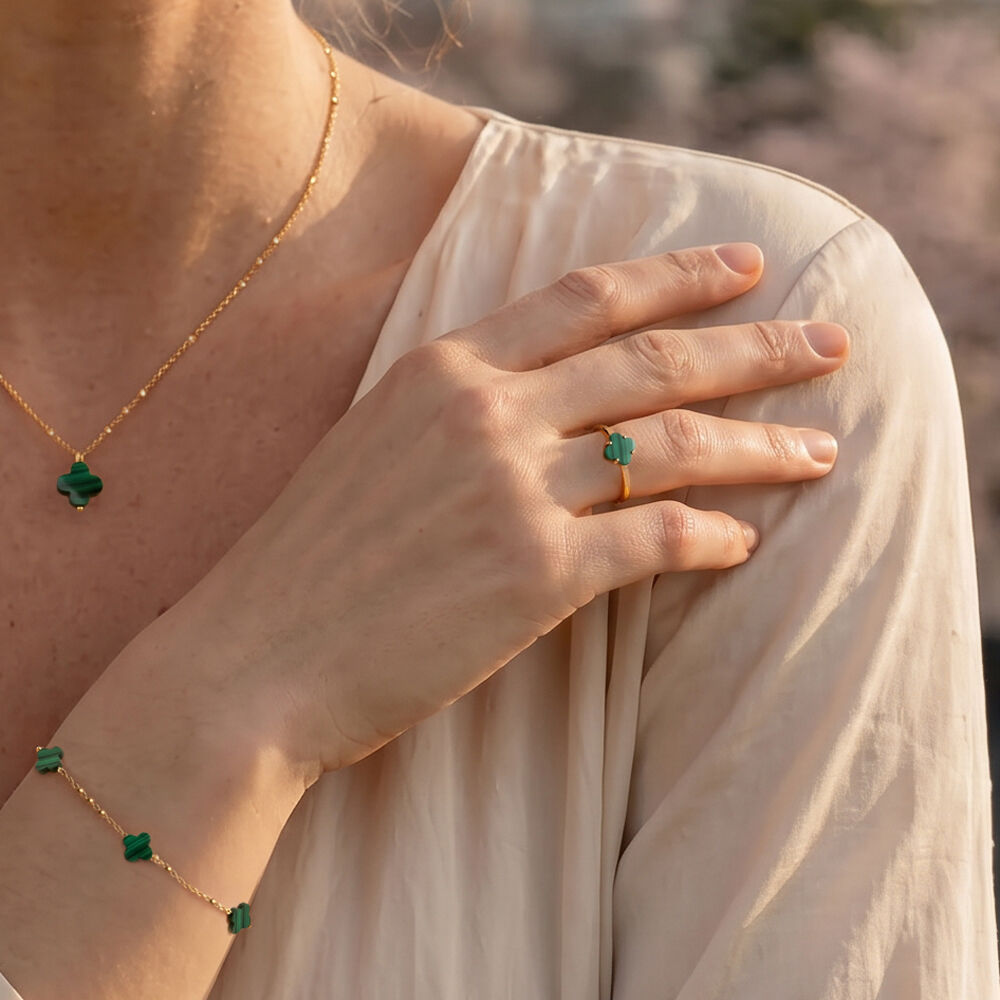 Ring Clover Gem, Malachit, 18 Karat Gelbgold vergoldet Bild 4