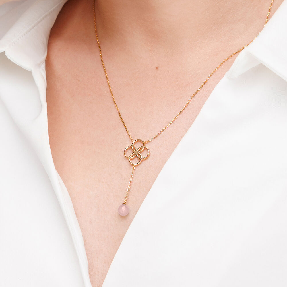 Halskette Clover Charm, Rosenquarz, 18 Karat Gelbgold vergoldet Bild 2
