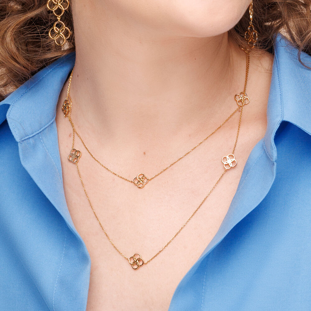Lange Halskette Clover Charm, 18 Karat Gelbgold vergoldet Bild 4