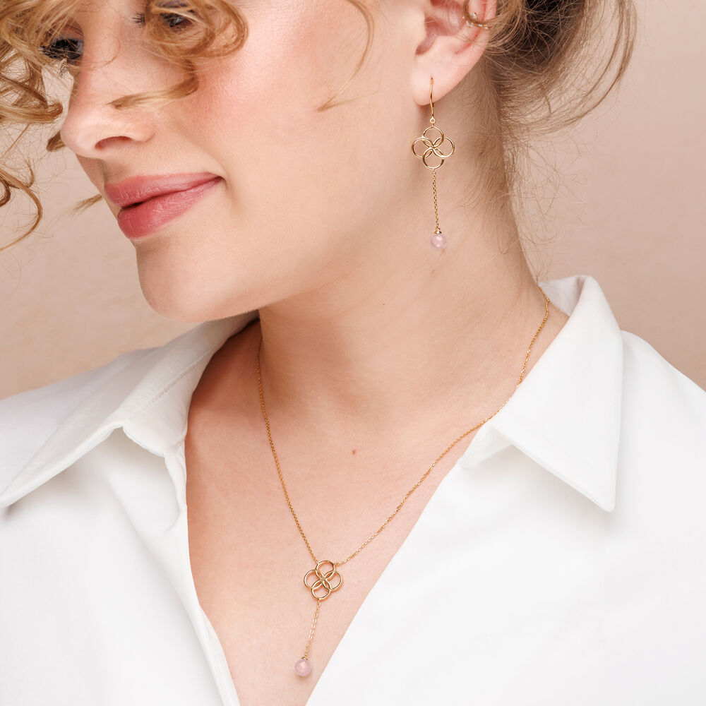 Halskette Clover Charm, Rosenquarz, 18 Karat Gelbgold vergoldet Bild 4