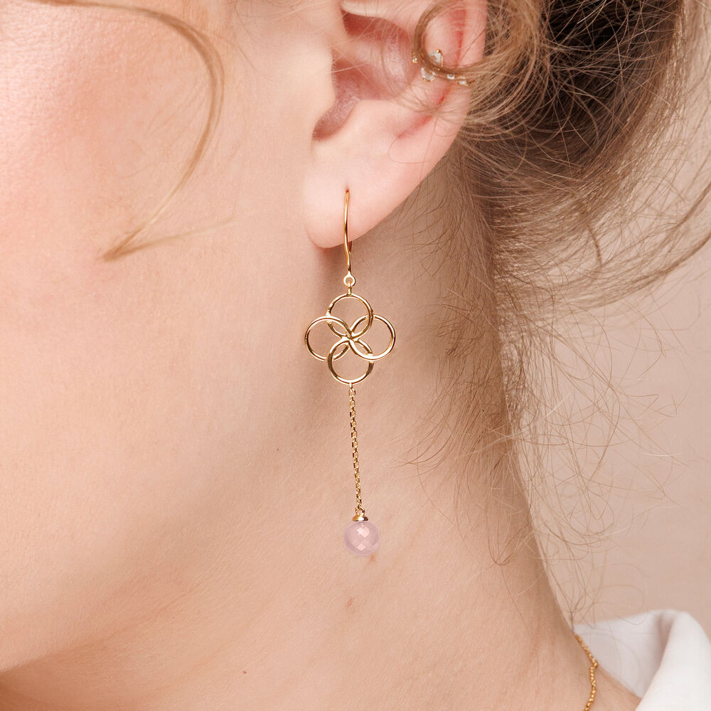 Ohrh�nger Clover Charm, Rosenquarz, 18 K Gelbgold vergoldet Bild 2