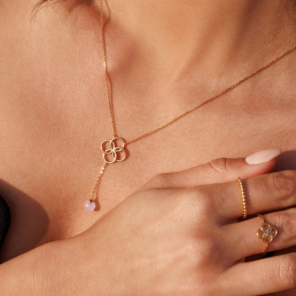 Halskette Clover Charm, Rosenquarz, 18 Karat Gelbgold vergoldet Bild 5