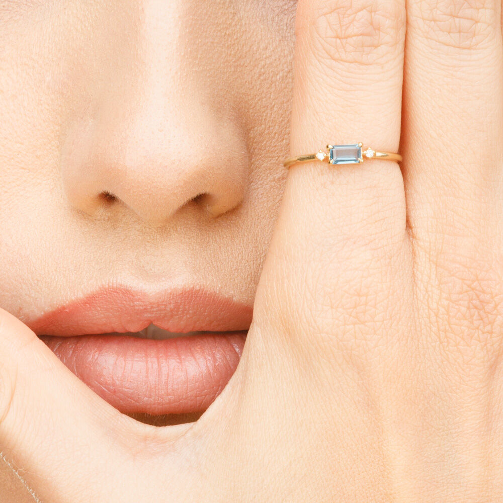 Ring London Blue Topaz SQUARE, 14 Karat Gelbgold, Gr.52 Bild 2
