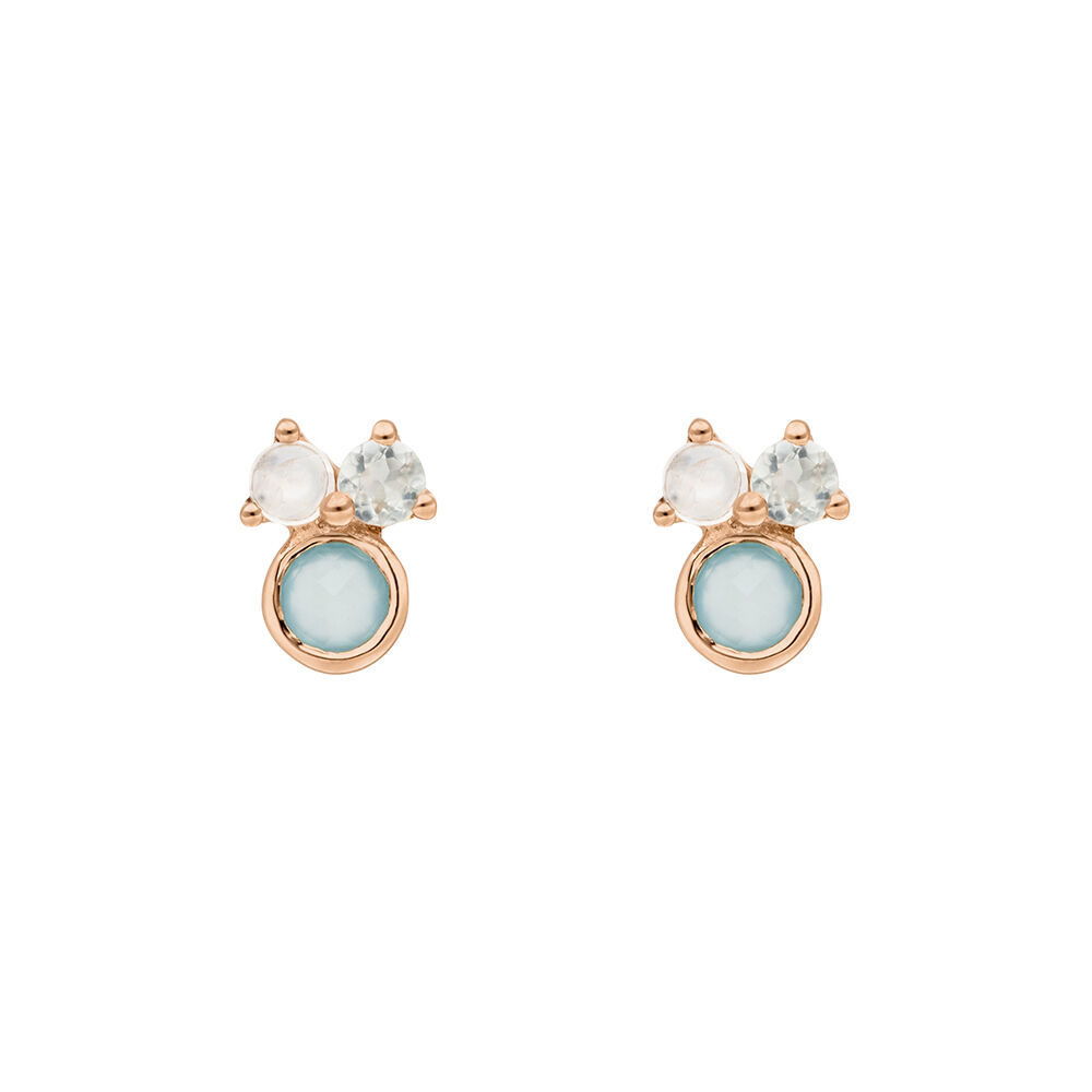 Ohrstecker Three Gems, Aqua Chalzedon, 18 K Rosegold vergoldet Bild 2