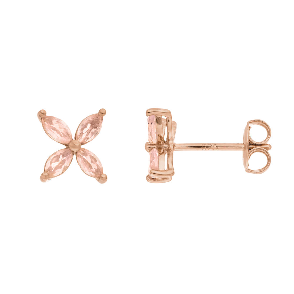 Ohrstecker Leaf Flower, Rosenquarz, 18 Karat Rosegold vergoldet Bild 3