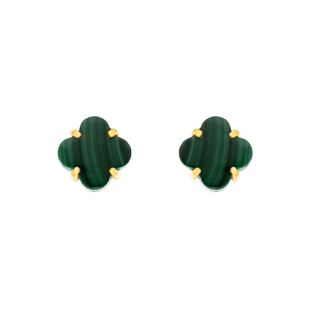 Ohrstecker Clover Gem, Malachit, 18 Karat Gelbgold vergoldet Bild 2