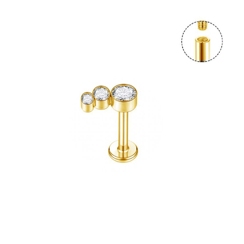 Piercing mit 3 Zirkonia, vergoldetes Titan Bild 2
