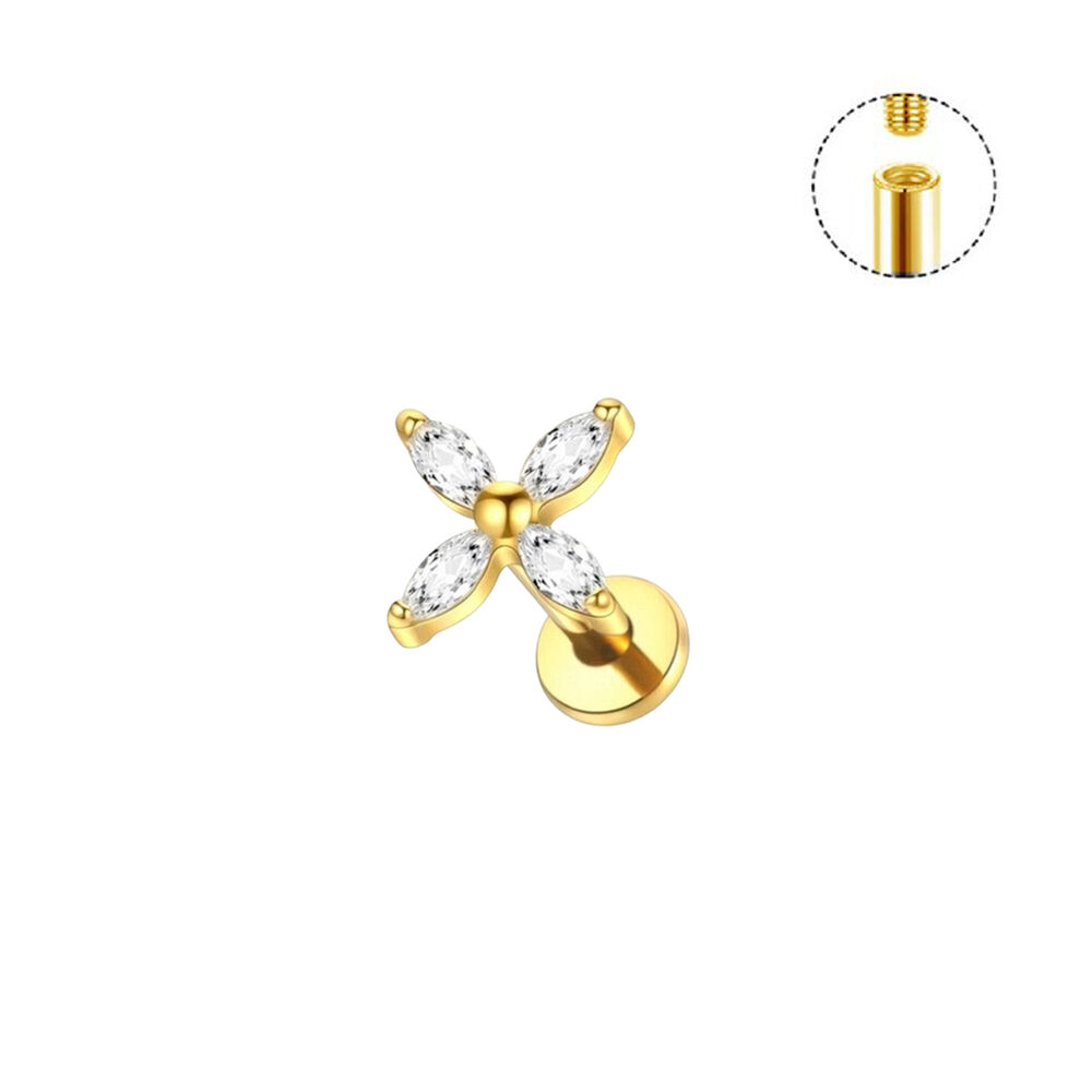 Piercing Flower mit Zirkonia, vergoldetes Titan Bild 2