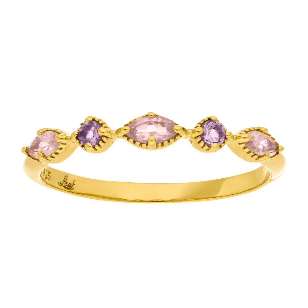 Silber Ring, Oval Gems, Rosenquarz, Gelbgold Bild 2