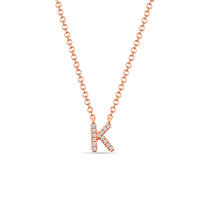 Halskette Letter K, 14 K Rosegold mit Diamanten