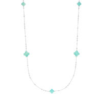 Lange Halskette Clover Gem, Amazonit, 925 Sterlingsilber