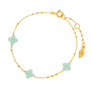 Armkette 3 Clover Gem, Amazonit, 18 Karat Gelbgold vergoldet
