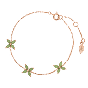 Armkette 3 Leaf Flower, Aventurin, 18 Karat Rosegold vergoldet