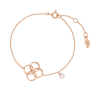 Armkette Clover Charm, Rosenquarz, 18 K Rosegold vergoldet