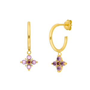 Creolen BLOOM, Amethyst/Rhodolith, 18 Karat Gelbgold vergoldet